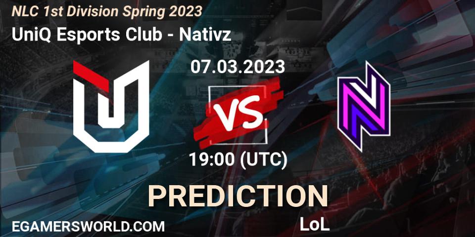 UniQ Esports Club - Nativz: ennuste. 08.02.23, LoL, NLC 1st Division Spring 2023