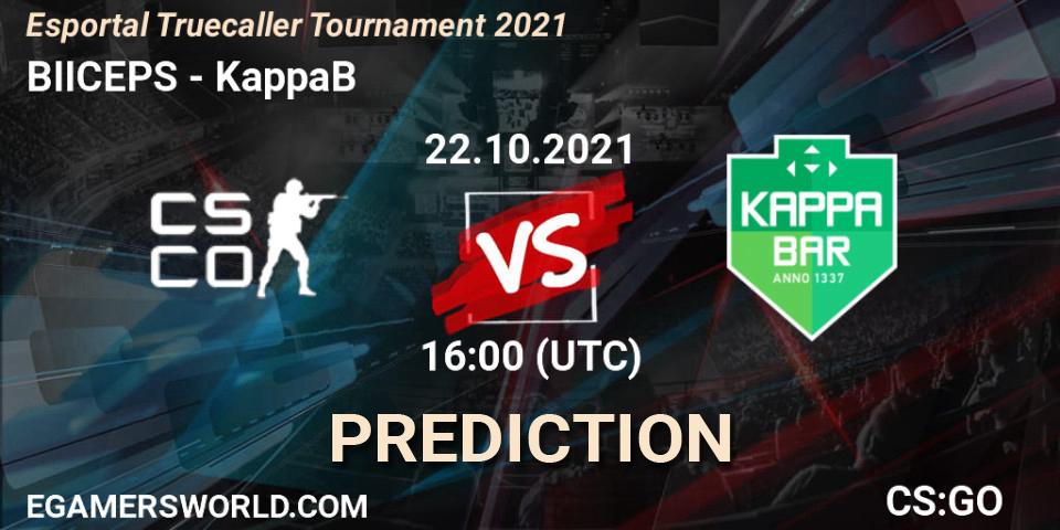 BIICEPS - KappaB: ennuste. 22.10.2021 at 16:25, Counter-Strike (CS2), Esportal Truecaller Tournament