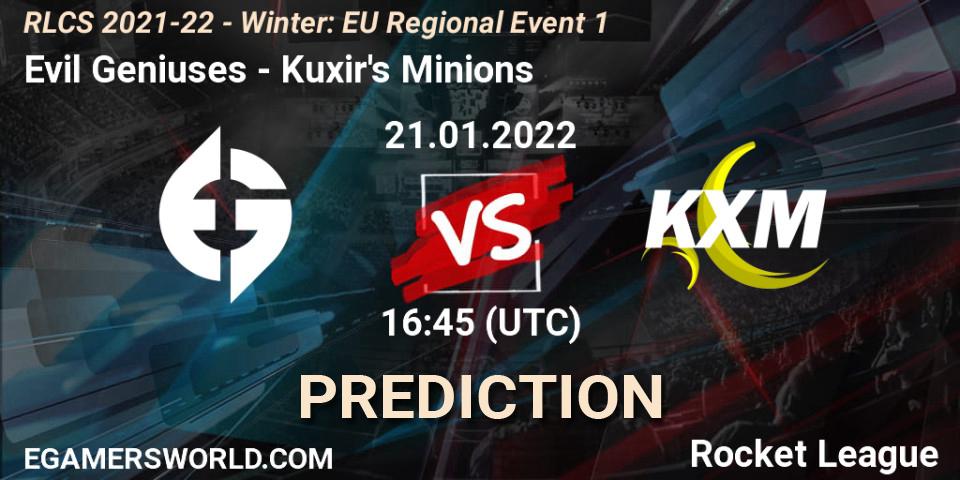 Evil Geniuses - Kuxir's Minions: ennuste. 21.01.2022 at 16:45, Rocket League, RLCS 2021-22 - Winter: EU Regional Event 1