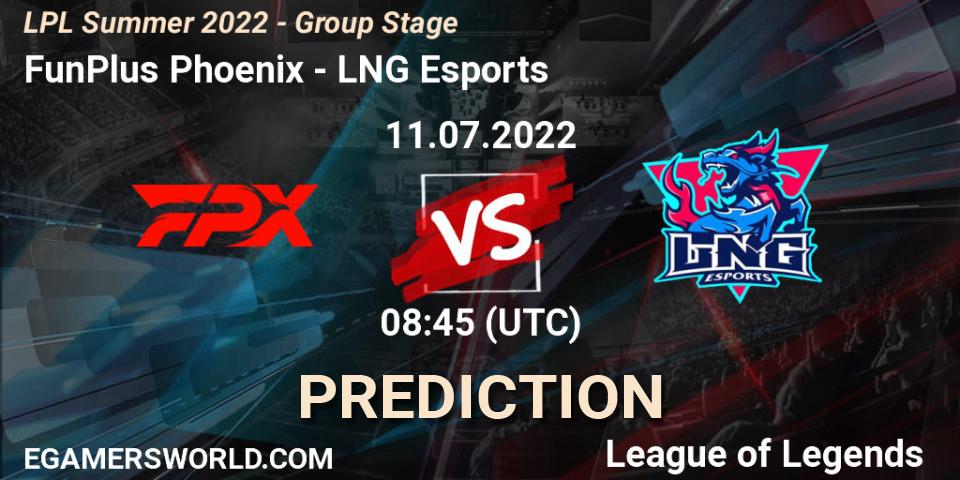 FunPlus Phoenix - LNG Esports: ennuste. 11.07.22, LoL, LPL Summer 2022 - Group Stage