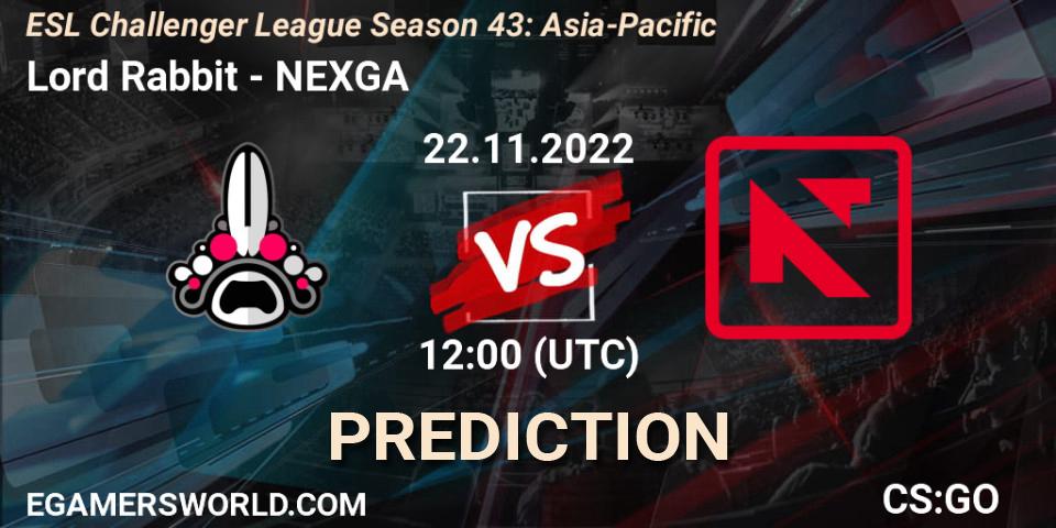 Lord Rabbit - NEXGA: ennuste. 22.11.2022 at 12:00, Counter-Strike (CS2), ESL Challenger League Season 43: Asia-Pacific