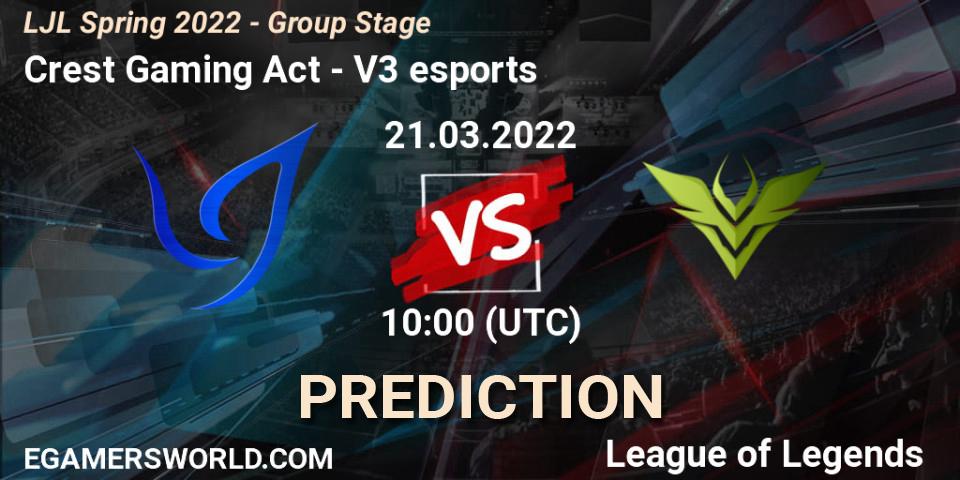 Crest Gaming Act - V3 esports: ennuste. 21.03.2022 at 10:00, LoL, LJL Spring 2022 - Group Stage