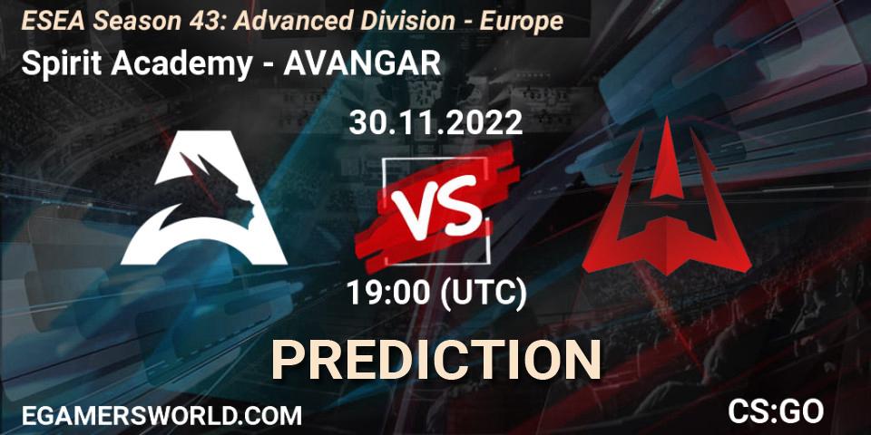 Spirit Academy - AVANGAR: ennuste. 30.11.22, CS2 (CS:GO), ESEA Season 43: Advanced Division - Europe