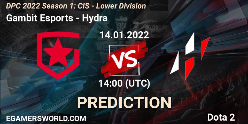 Gambit Esports - Hydra: ennuste. 14.01.2022 at 14:01, Dota 2, DPC 2022 Season 1: CIS - Lower Division