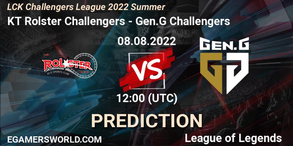KT Rolster Challengers - Gen.G Challengers: ennuste. 08.08.2022 at 12:00, LoL, LCK Challengers League 2022 Summer