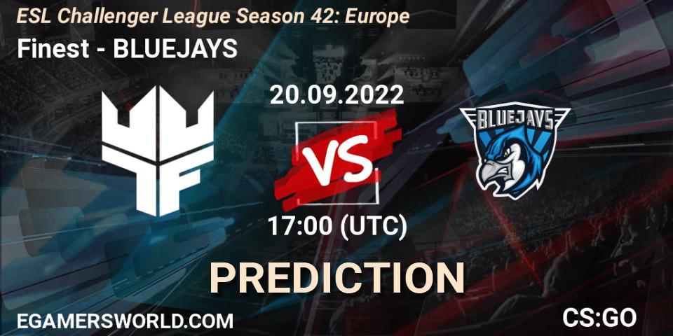 Finest - BLUEJAYS: ennuste. 20.09.2022 at 17:00, Counter-Strike (CS2), ESL Challenger League Season 42: Europe