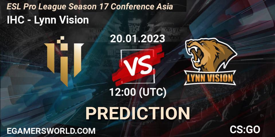 IHC - Lynn Vision: ennuste. 20.01.2023 at 12:00, Counter-Strike (CS2), ESL Pro League Season 17 Conference Asia