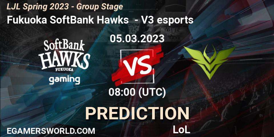 Fukuoka SoftBank Hawks - V3 esports: ennuste. 05.03.2023 at 08:00, LoL, LJL Spring 2023 - Group Stage