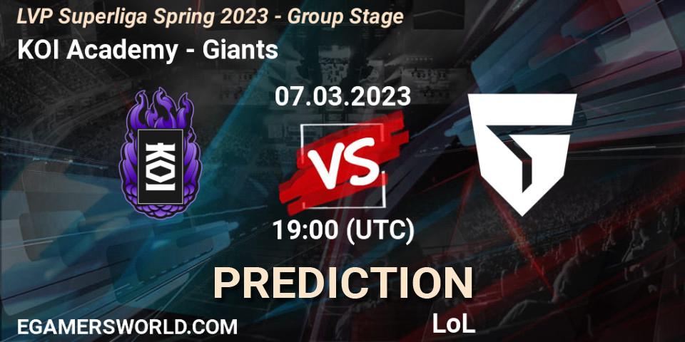 KOI Academy - Giants: ennuste. 07.03.2023 at 19:00, LoL, LVP Superliga Spring 2023 - Group Stage