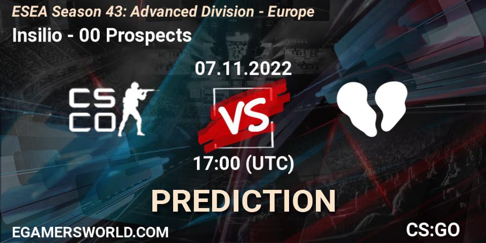 Insilio - 00 Prospects: ennuste. 07.11.2022 at 17:00, Counter-Strike (CS2), ESEA Season 43: Advanced Division - Europe