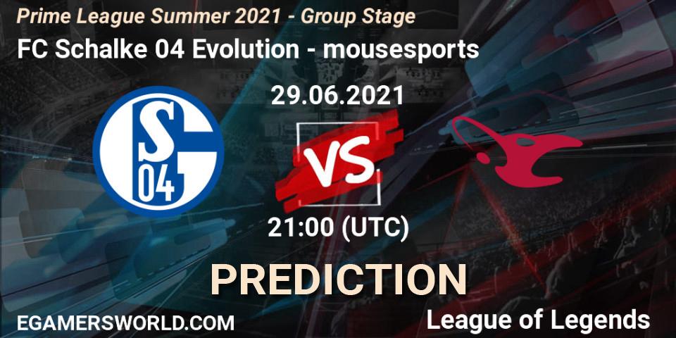 FC Schalke 04 Evolution - mousesports: ennuste. 29.06.2021 at 16:00, LoL, Prime League Summer 2021 - Group Stage