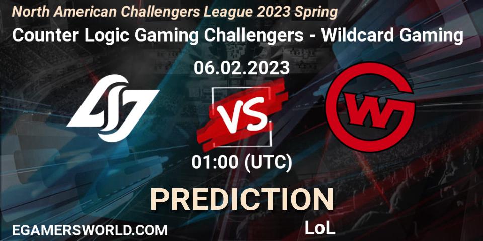 Counter Logic Gaming Challengers - Wildcard Gaming: ennuste. 06.02.23, LoL, NACL 2023 Spring - Group Stage