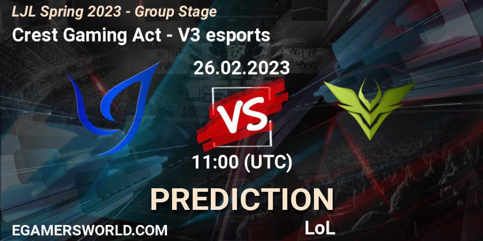 Crest Gaming Act - V3 esports: ennuste. 26.02.2023 at 11:00, LoL, LJL Spring 2023 - Group Stage