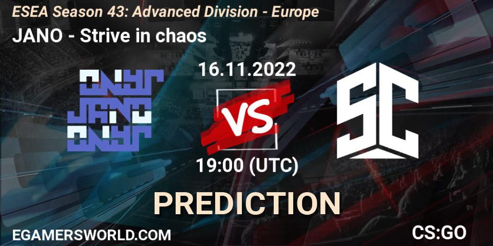 JANO - Strive in chaos: ennuste. 16.11.2022 at 19:00, Counter-Strike (CS2), ESEA Season 43: Advanced Division - Europe