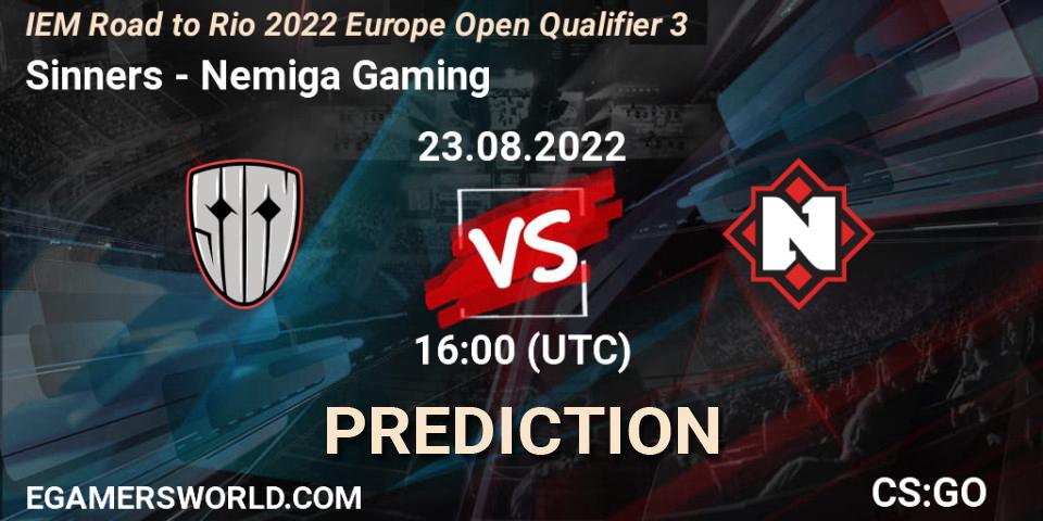 Sinners - Nemiga Gaming: ennuste. 23.08.2022 at 16:00, Counter-Strike (CS2), IEM Road to Rio 2022 Europe Open Qualifier 3