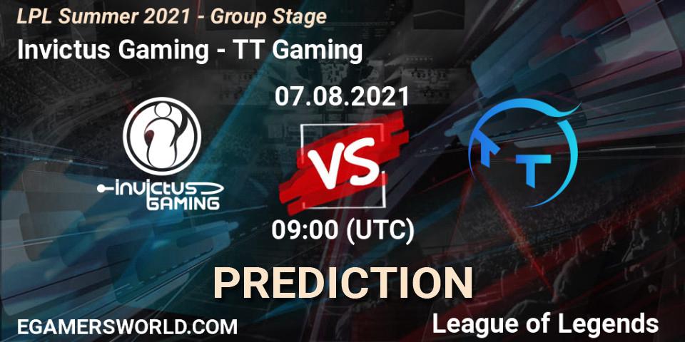 Invictus Gaming - TT Gaming: ennuste. 07.08.2021 at 09:00, LoL, LPL Summer 2021 - Group Stage