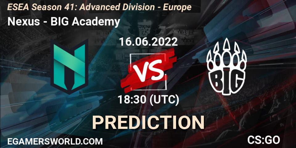 Nexus - BIG Academy: ennuste. 17.06.2022 at 12:00, Counter-Strike (CS2), ESEA Season 41: Advanced Division - Europe