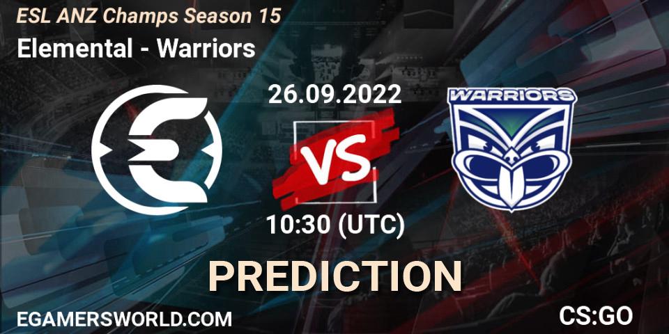 Elemental - Warriors: ennuste. 26.09.2022 at 10:30, Counter-Strike (CS2), ESL ANZ Champs Season 15