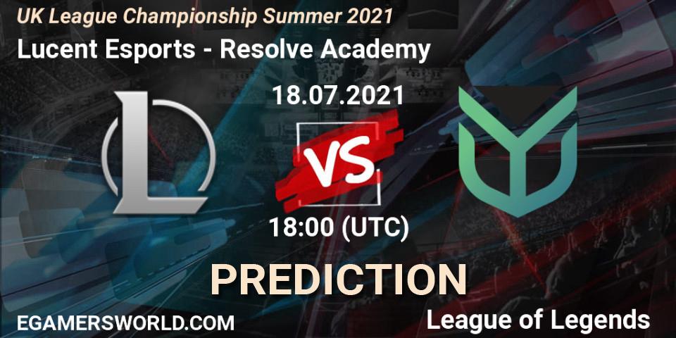 Lucent Esports - Resolve Academy: ennuste. 18.07.2021 at 18:45, LoL, UK League Championship Summer 2021
