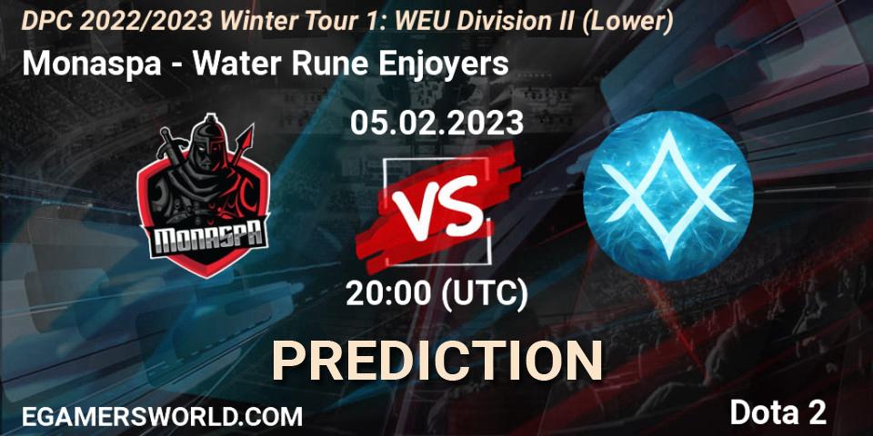 Monaspa - Water Rune Enjoyers: ennuste. 05.02.23, Dota 2, DPC 2022/2023 Winter Tour 1: WEU Division II (Lower)