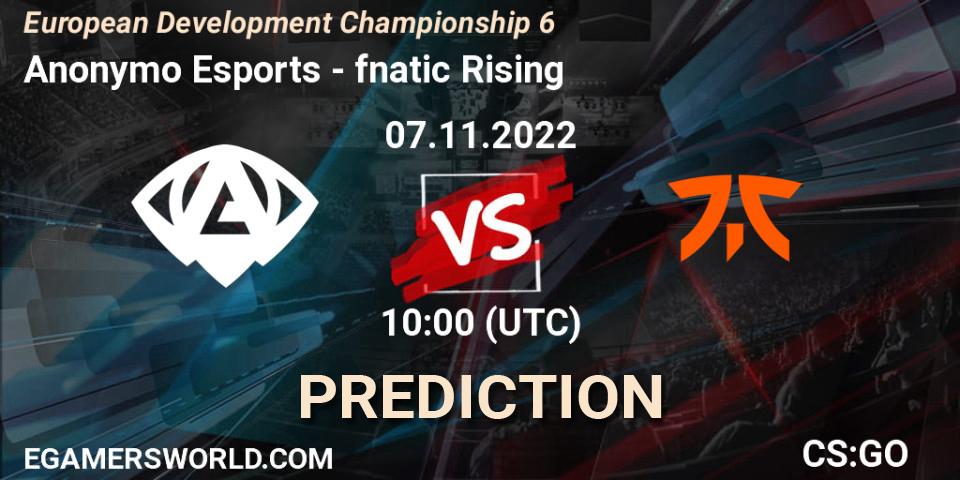 Anonymo Esports - fnatic Rising: ennuste. 07.11.2022 at 10:00, Counter-Strike (CS2), European Development Championship Season 6