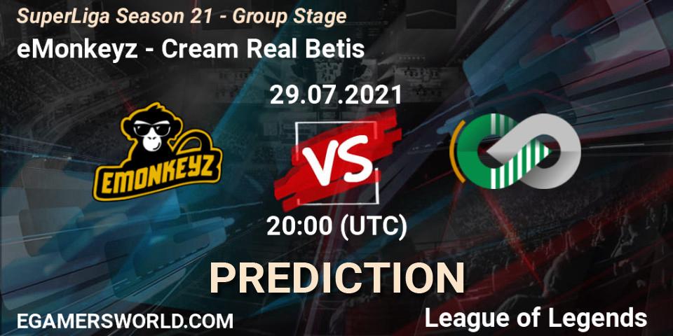 eMonkeyz - Cream Real Betis: ennuste. 29.07.2021 at 16:00, LoL, SuperLiga Season 21 - Group Stage 