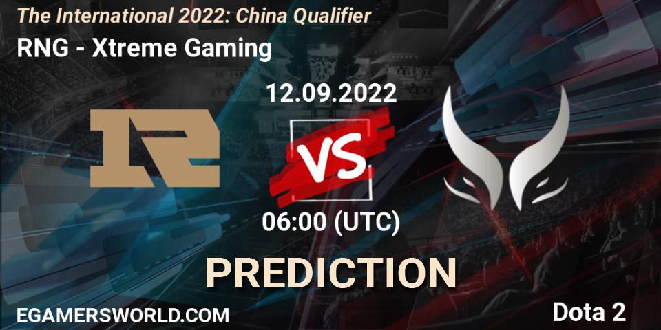 RNG - Xtreme Gaming: ennuste. 12.09.2022 at 05:07, Dota 2, The International 2022: China Qualifier