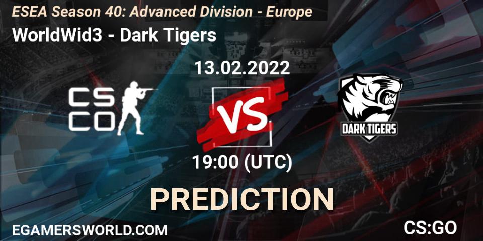 WorldWid3 - Dark Tigers: ennuste. 13.02.2022 at 19:00, Counter-Strike (CS2), ESEA Season 40: Advanced Division - Europe
