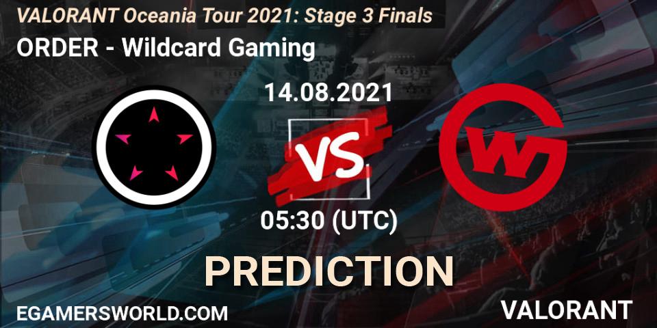 ORDER - Wildcard Gaming: ennuste. 14.08.2021 at 05:30, VALORANT, VALORANT Oceania Tour 2021: Stage 3 Finals