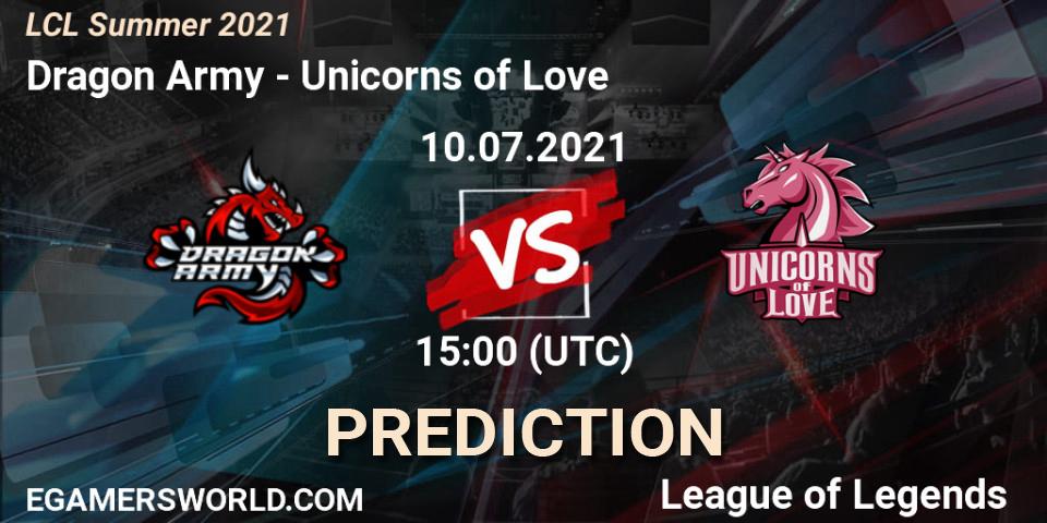 Dragon Army - Unicorns of Love: ennuste. 10.07.2021 at 15:00, LoL, LCL Summer 2021