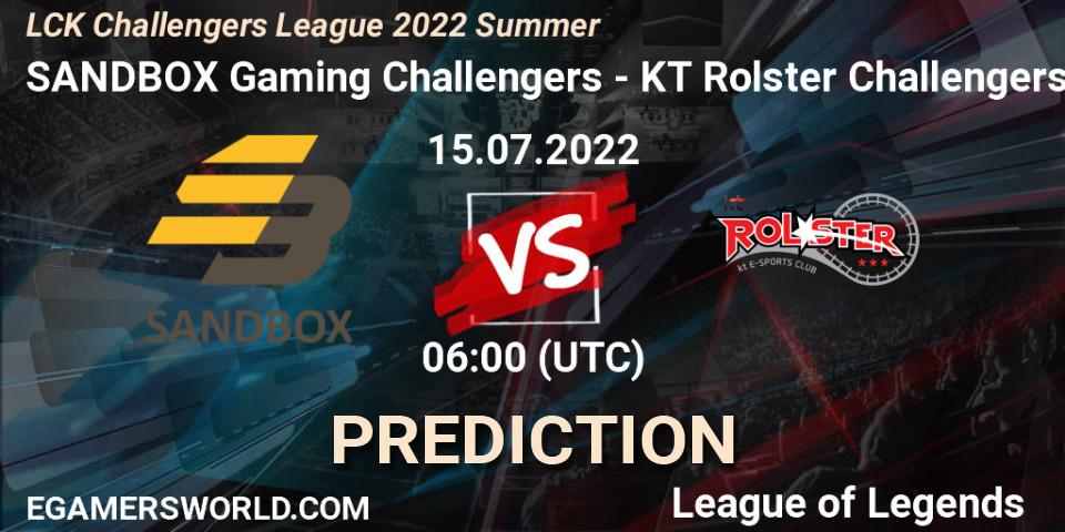 SANDBOX Gaming Challengers - KT Rolster Challengers: ennuste. 15.07.2022 at 06:00, LoL, LCK Challengers League 2022 Summer