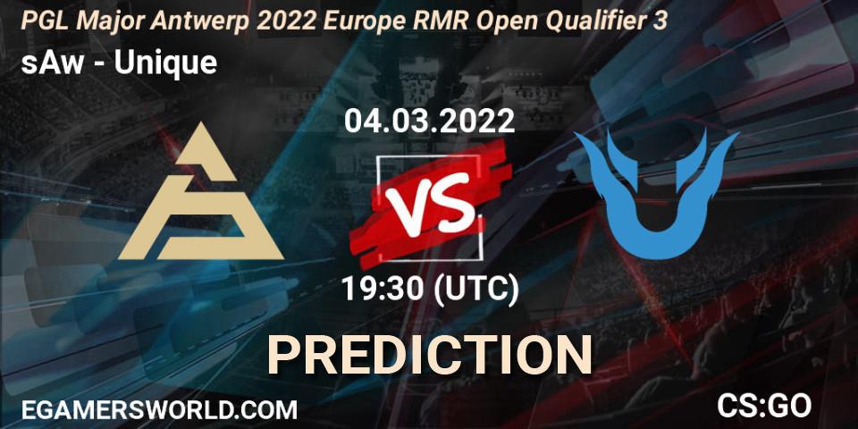 sAw - Unique: ennuste. 04.03.2022 at 19:30, Counter-Strike (CS2), PGL Major Antwerp 2022 Europe RMR Open Qualifier 3