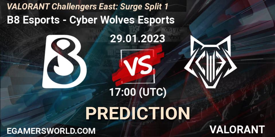 B8 Esports - Cyber Wolves Esports: ennuste. 29.01.23, VALORANT, VALORANT Challengers 2023 East: Surge Split 1