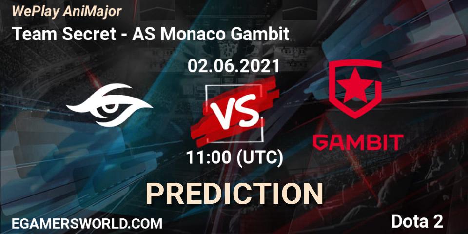 Team Secret - AS Monaco Gambit: ennuste. 02.06.2021 at 11:42, Dota 2, WePlay AniMajor 2021