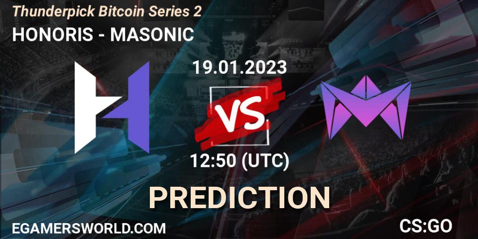HONORIS - MASONIC: ennuste. 19.01.2023 at 13:30, Counter-Strike (CS2), Thunderpick Bitcoin Series 2