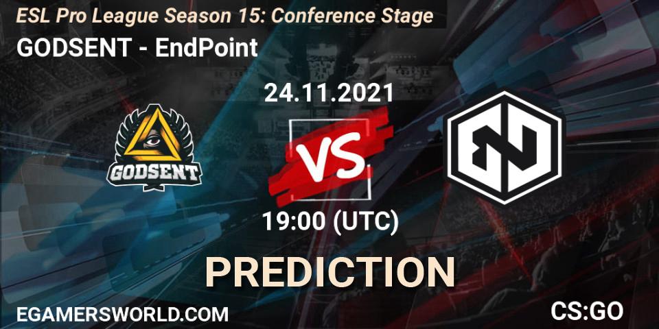 GODSENT - EndPoint: ennuste. 24.11.2021 at 19:00, Counter-Strike (CS2), ESL Pro League Season 15: Conference Stage