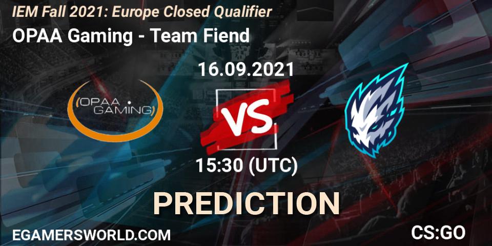 OPAA Gaming - Team Fiend: ennuste. 16.09.2021 at 15:30, Counter-Strike (CS2), IEM Fall 2021: Europe Closed Qualifier