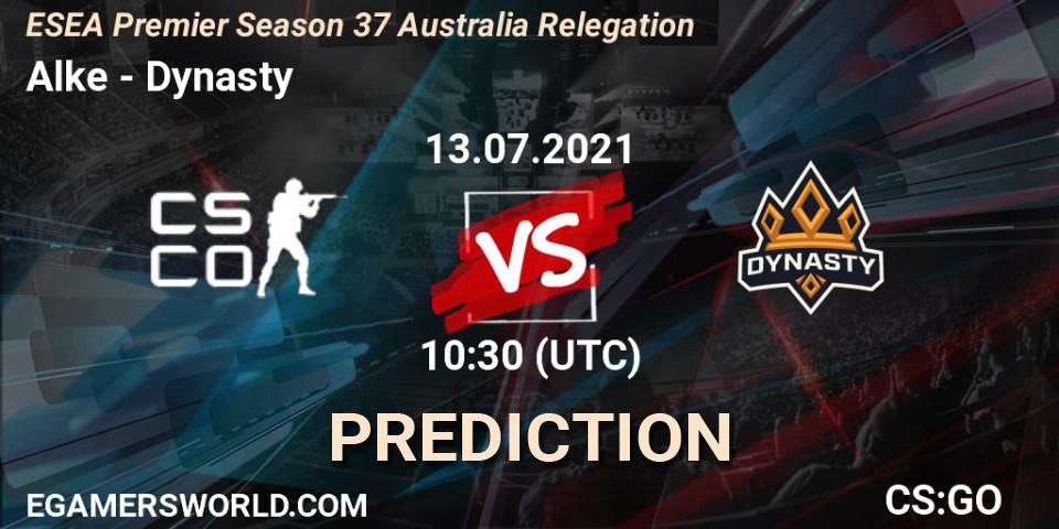 Alke - Dynasty: ennuste. 13.07.2021 at 11:00, Counter-Strike (CS2), ESEA Premier Season 37 Australia Relegation