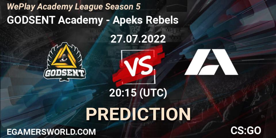 GODSENT Academy - Apeks Rebels: ennuste. 27.07.2022 at 20:15, Counter-Strike (CS2), WePlay Academy League Season 5