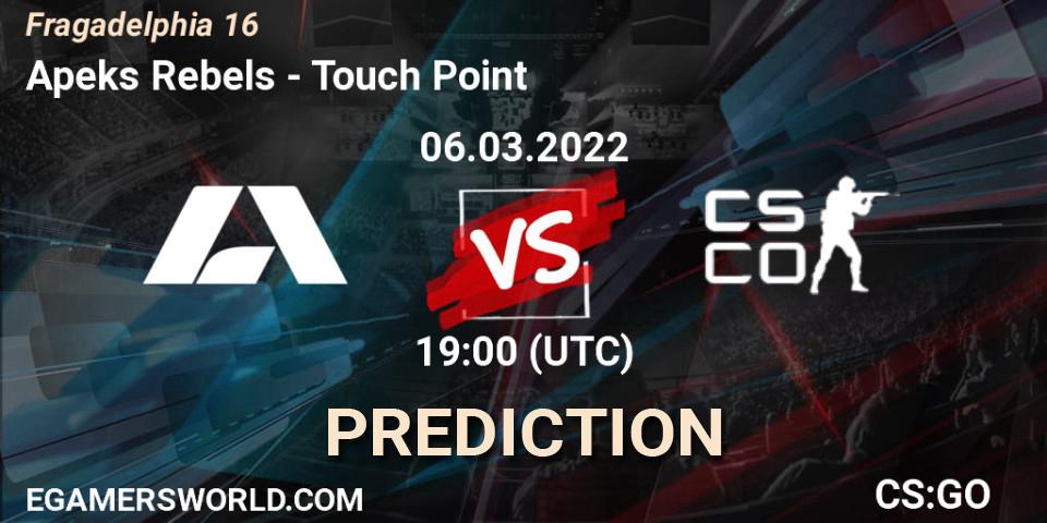 Apeks Rebels - Touch Point: ennuste. 06.03.2022 at 19:25, Counter-Strike (CS2), Fragadelphia 16