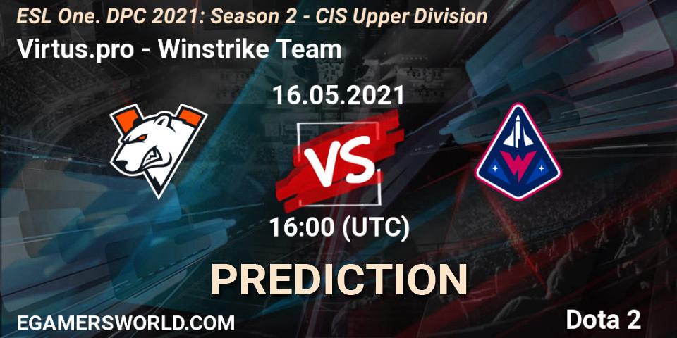 Virtus.pro - Winstrike Team: ennuste. 16.05.2021 at 17:17, Dota 2, ESL One. DPC 2021: Season 2 - CIS Upper Division
