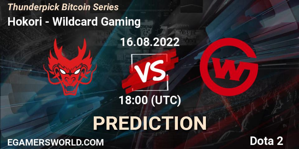 Hokori - Wildcard Gaming: ennuste. 16.08.2022 at 18:00, Dota 2, Thunderpick Bitcoin Series
