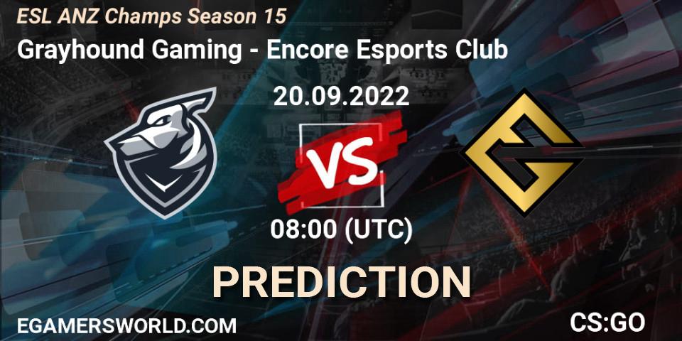 Grayhound Gaming - Encore Esports Club: ennuste. 20.09.2022 at 08:00, Counter-Strike (CS2), ESL ANZ Champs Season 15
