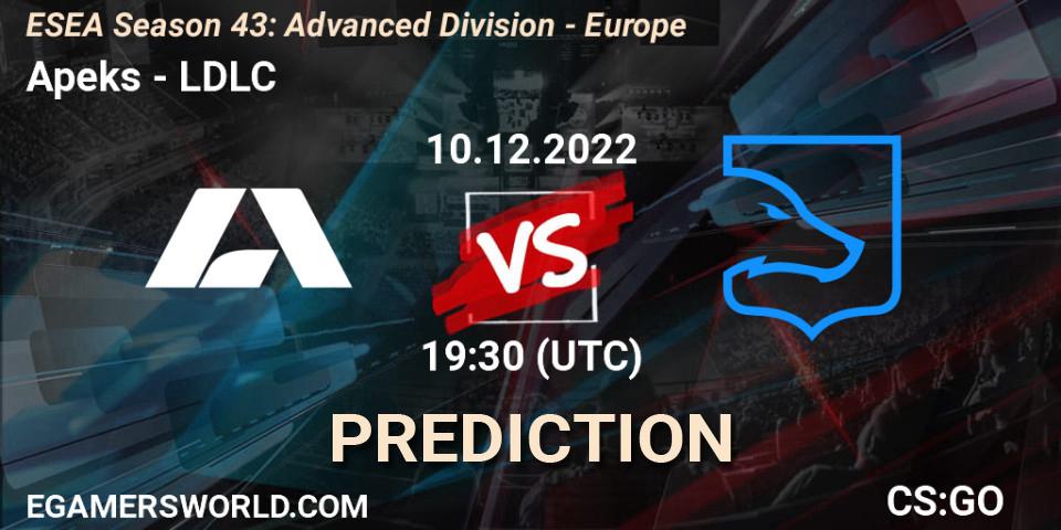 Apeks - LDLC: ennuste. 10.12.2022 at 19:30, Counter-Strike (CS2), ESEA Season 43: Advanced Division - Europe