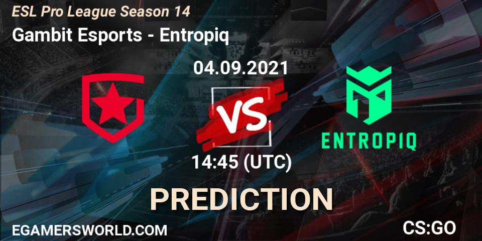 Gambit Esports - Entropiq: ennuste. 04.09.2021 at 14:45, Counter-Strike (CS2), ESL Pro League Season 14