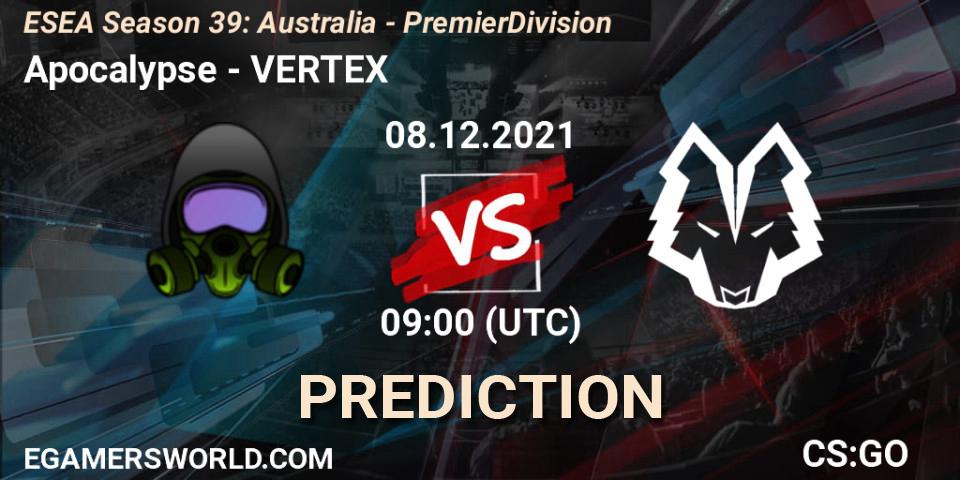 Apocalypse - VERTEX: ennuste. 08.12.2021 at 09:00, Counter-Strike (CS2), ESEA Season 39: Australia - Premier Division