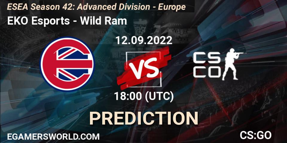 EKO Esports - Wild Ram: ennuste. 12.09.2022 at 18:00, Counter-Strike (CS2), ESEA Season 42: Advanced Division - Europe