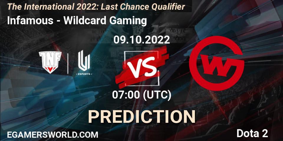 Infamous - Wildcard Gaming: ennuste. 09.10.2022 at 07:16, Dota 2, The International 2022: Last Chance Qualifier