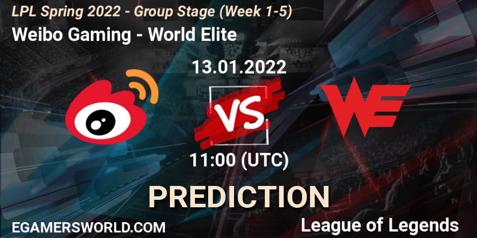 Weibo Gaming - World Elite: ennuste. 13.01.2022 at 11:20, LoL, LPL Spring 2022 - Group Stage (Week 1-5)