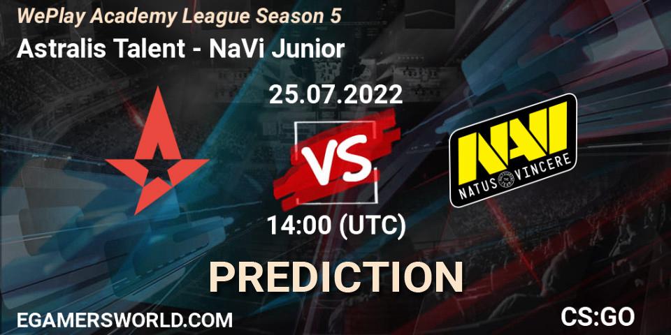 Astralis Talent - NaVi Junior: ennuste. 25.07.2022 at 14:00, Counter-Strike (CS2), WePlay Academy League Season 5